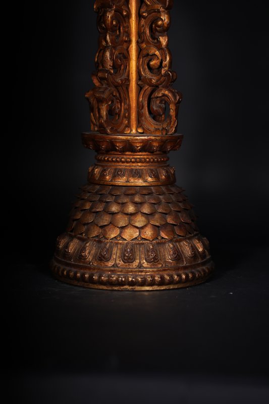 清康熙 木漆金佛供莲花座一对 - 图3