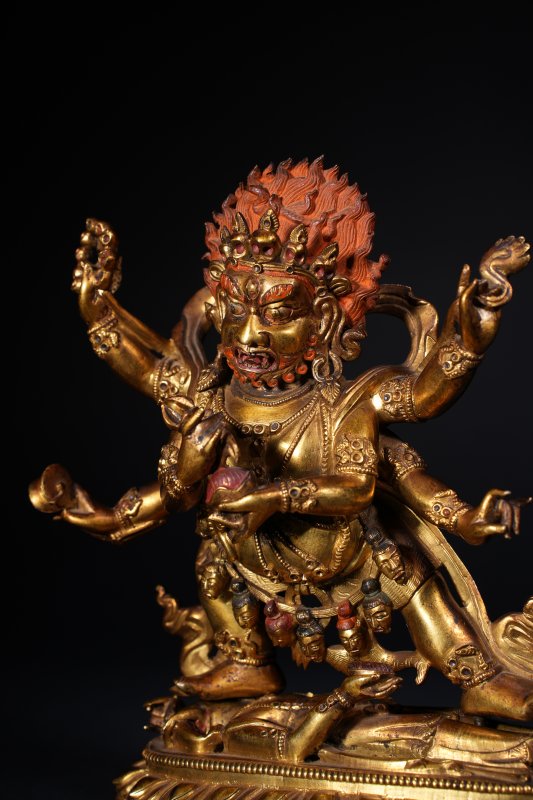 清乾隆 铜鎏金六臂大黑天 - 图5