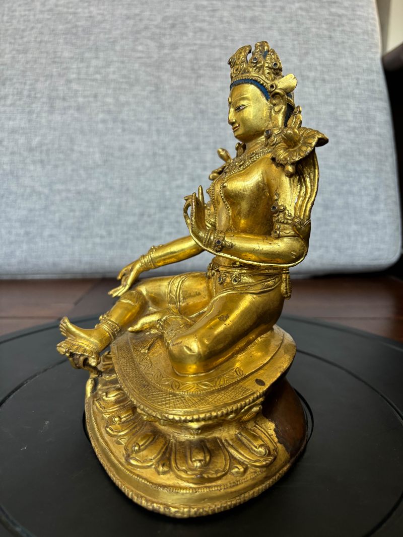 十四世纪 藏中风格 铜鎏金绿度母像 - 图7