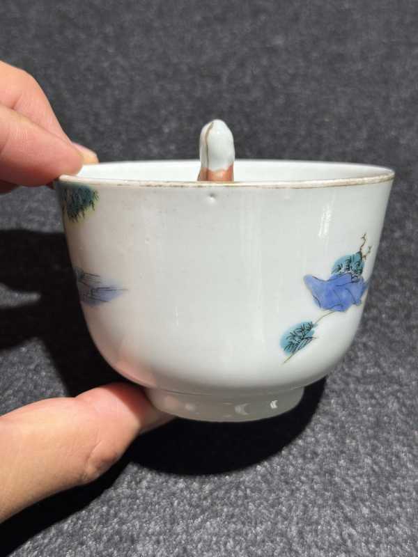 清道光 外粉彩仙人祝寿图内堆塑寿星公道杯 - 图5