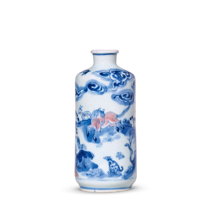 清乾隆 青花釉里红十二生肖图瓶