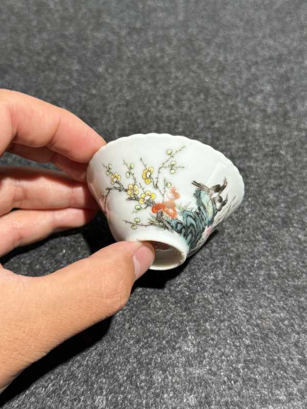 民国 粉彩喜上眉梢图花口杯六只一组 - 图29