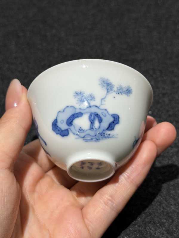 清康熙 青花人物杯 - 图4