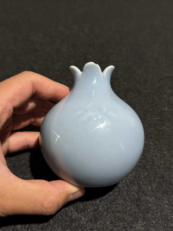 清道光 天蓝釉堆白花卉纹石榴尊 - 图5