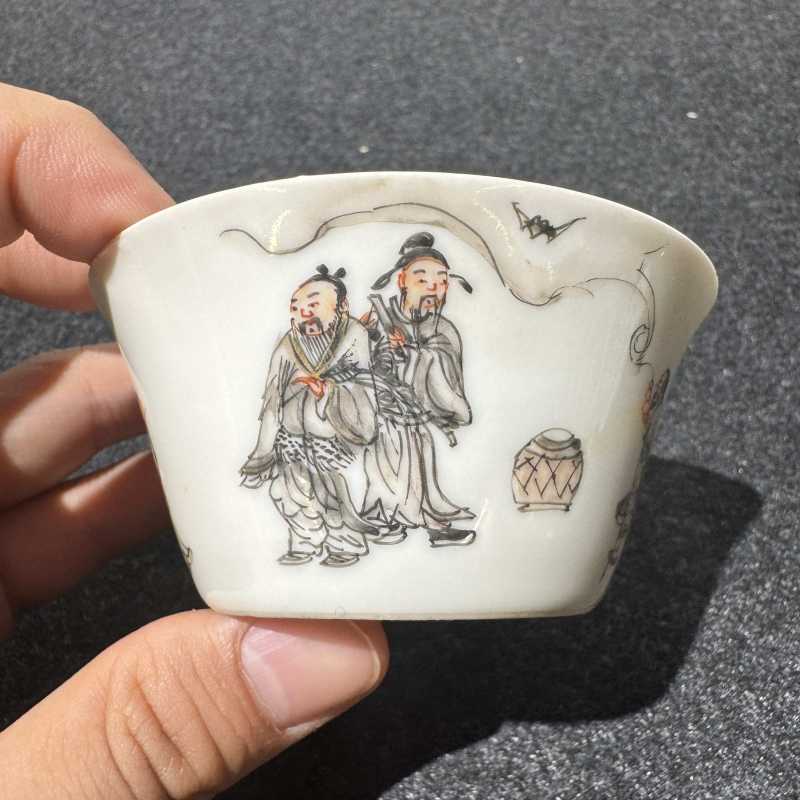 清雍正 墨彩人物故事图马蹄杯一组四件 - 图20