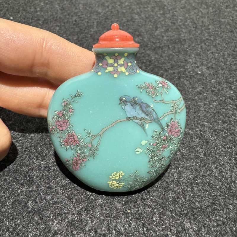 清 料胎画珐琅双鸭图鼻烟壶 - 图3