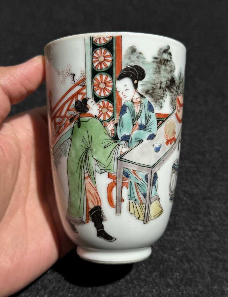 清康熙 五彩才子佳人图诗文杯 - 图6