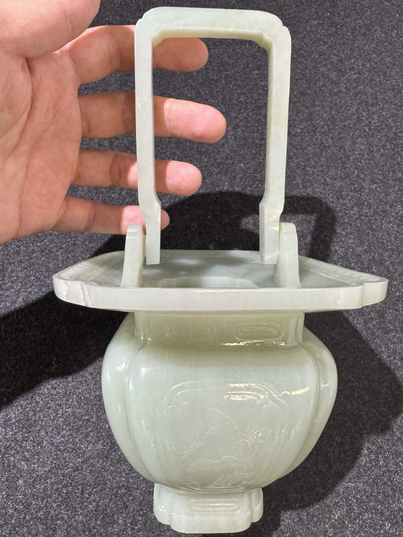 清 青白玉花篮 - 图7