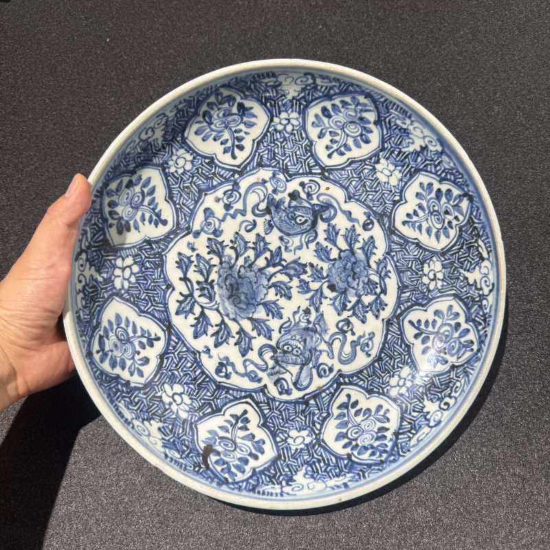 明中期 青花花卉狮纹盘 - 图3