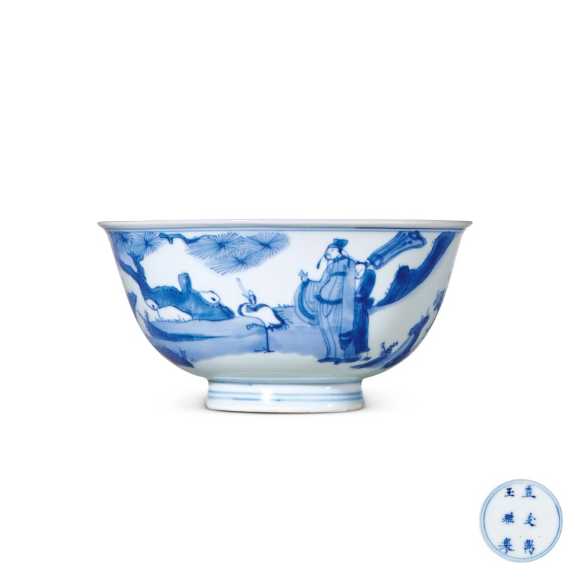 清康熙 青花携琴访友图碗