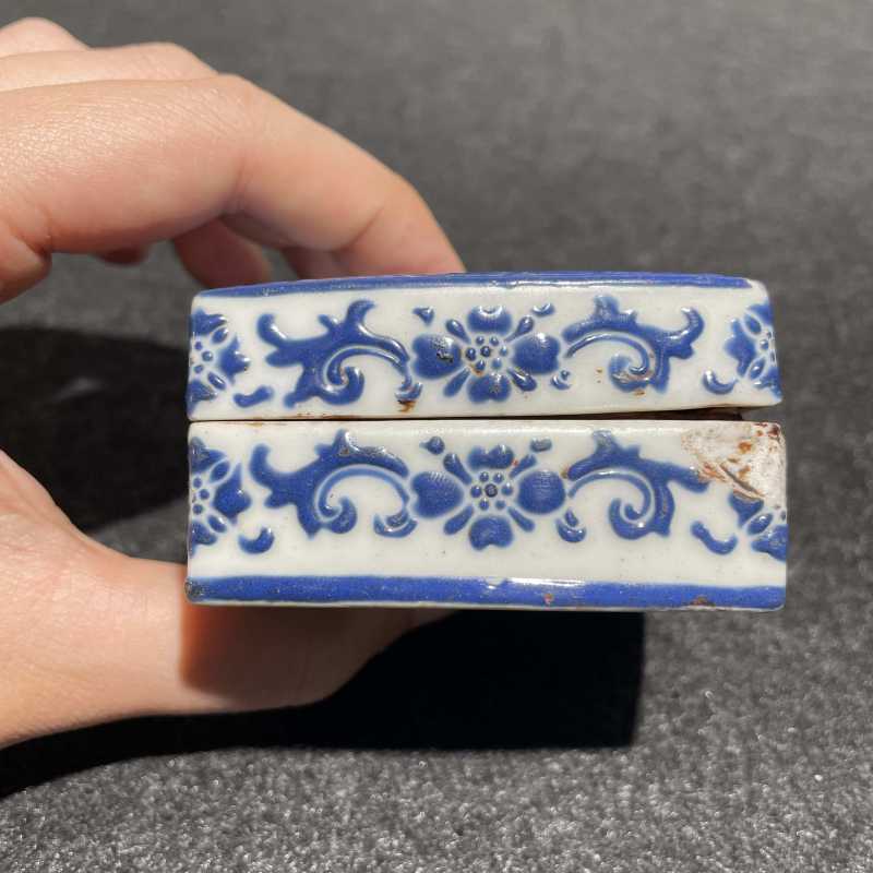清乾隆 蓝料彩印泥盒、水丞一组两件 - 图13