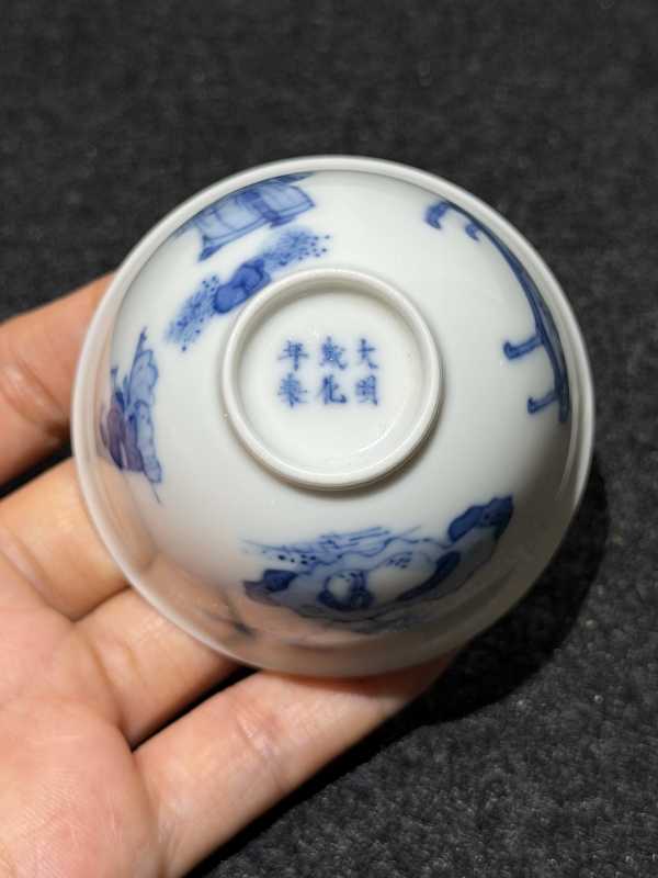 清康熙 青花人物杯 - 图7