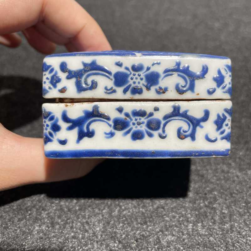 清乾隆 蓝料彩印泥盒、水丞一组两件 - 图14