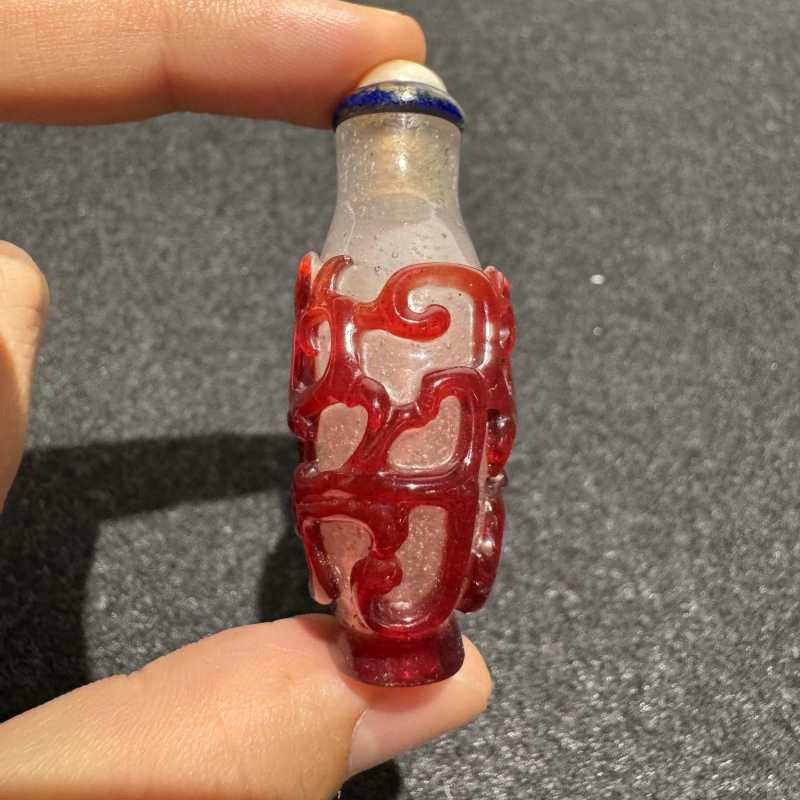 清 龙凤纹套红料烟壶 - 图4