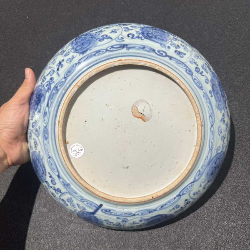 明中期 青花花卉狮纹盘 - 图5