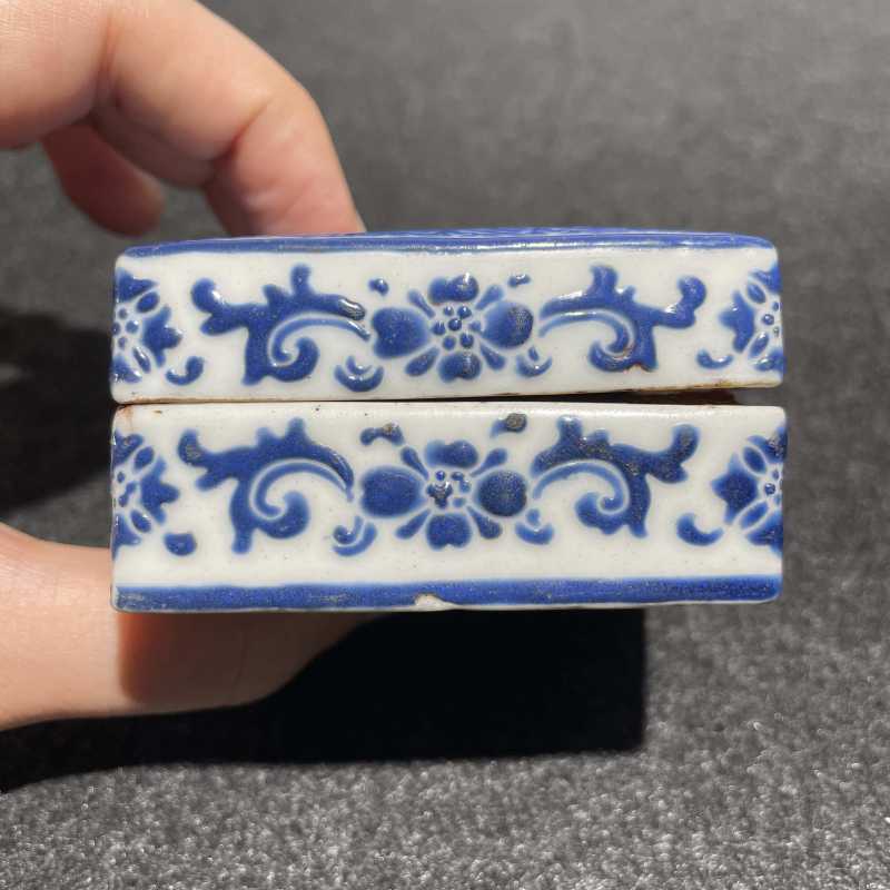 清乾隆 蓝料彩印泥盒、水丞一组两件 - 图15