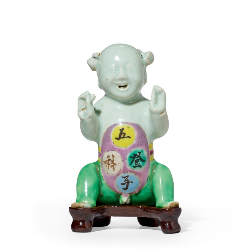 清雍正 粉彩五子登科瓷塑