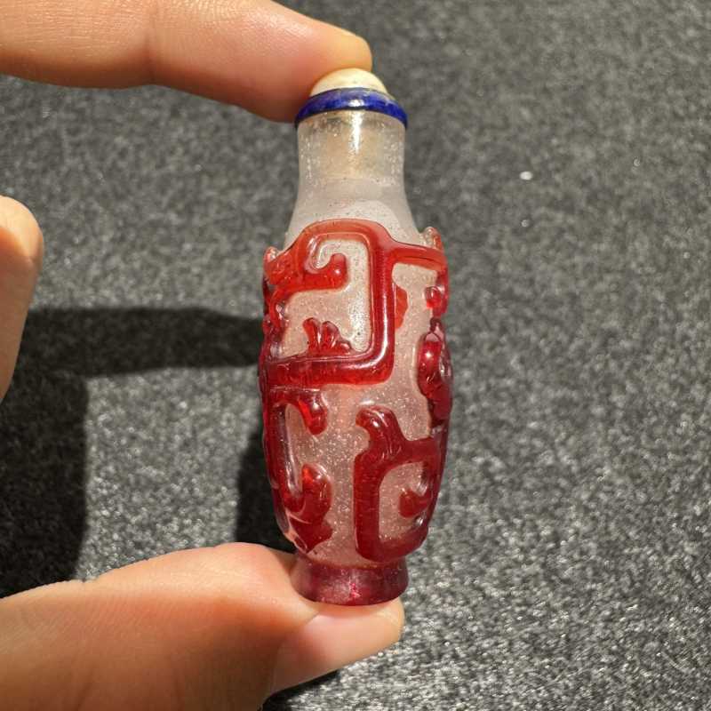 清 龙凤纹套红料烟壶 - 图5