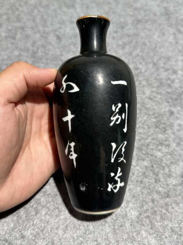 清康熙 墨地留白诗文梅瓶 - 图6