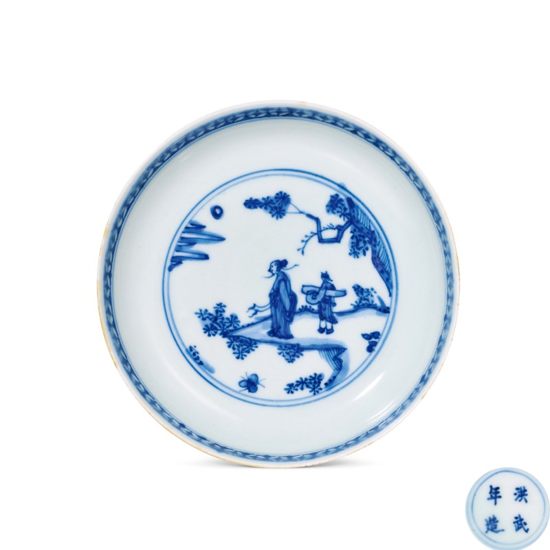 明天启 青花高仕携琴图盘