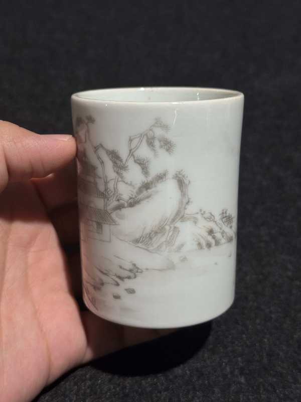 清乾隆 墨彩山居图笔筒 - 图6