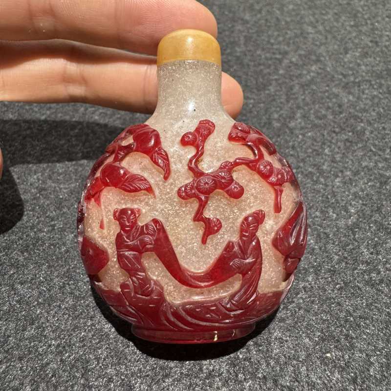 清 高士童子纹套红鼻烟壶 - 图2