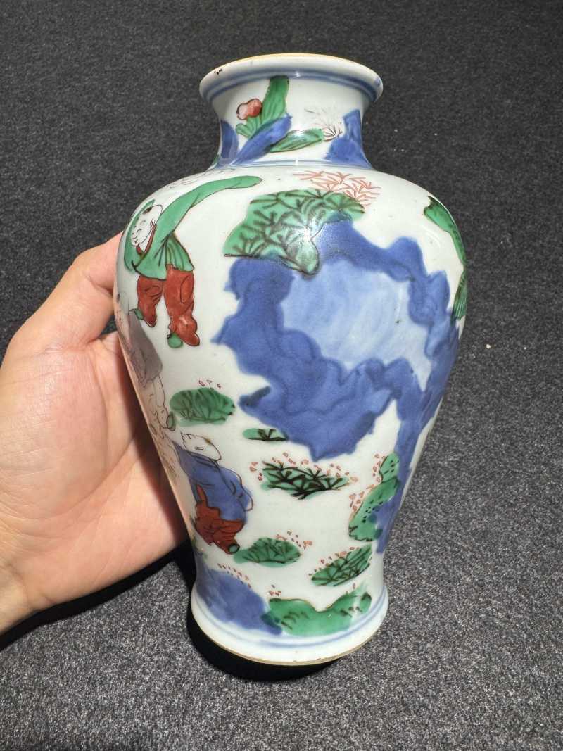 清康熙 青花五彩婴戏小罐 - 图3