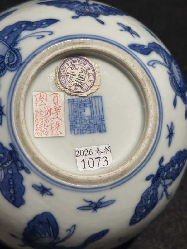 清光绪 青花百蝶纹水洗 - 图12