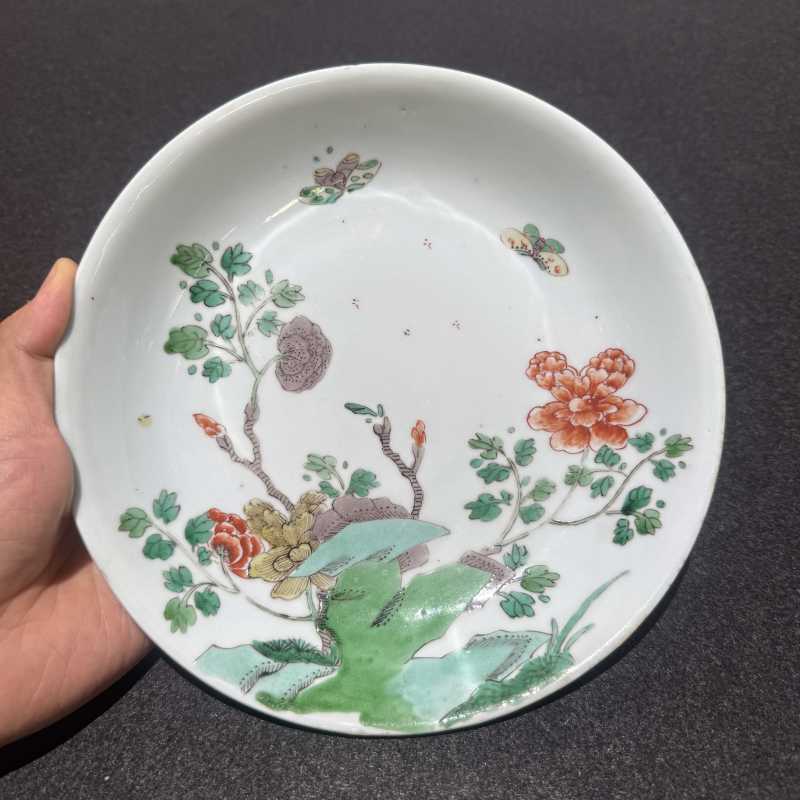 清康熙 五彩蝶恋花纹盘 - 图2