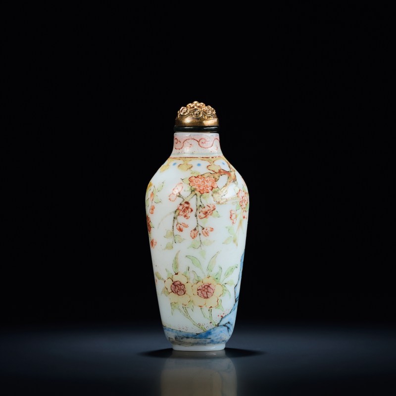 清 料胎画珐琅山石花卉图鼻烟壶 - 图2