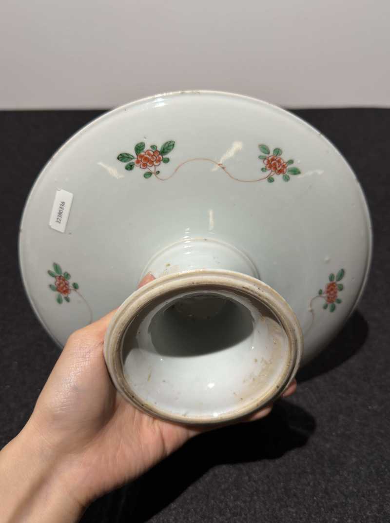 清康熙 五彩花卉纹高足盘 - 图3
