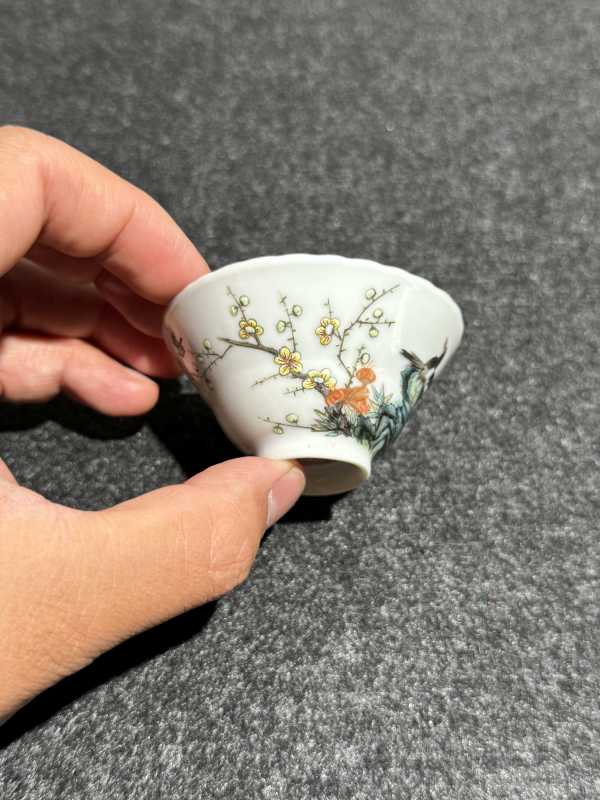 民国 粉彩喜上眉梢图花口杯六只一组 - 图9