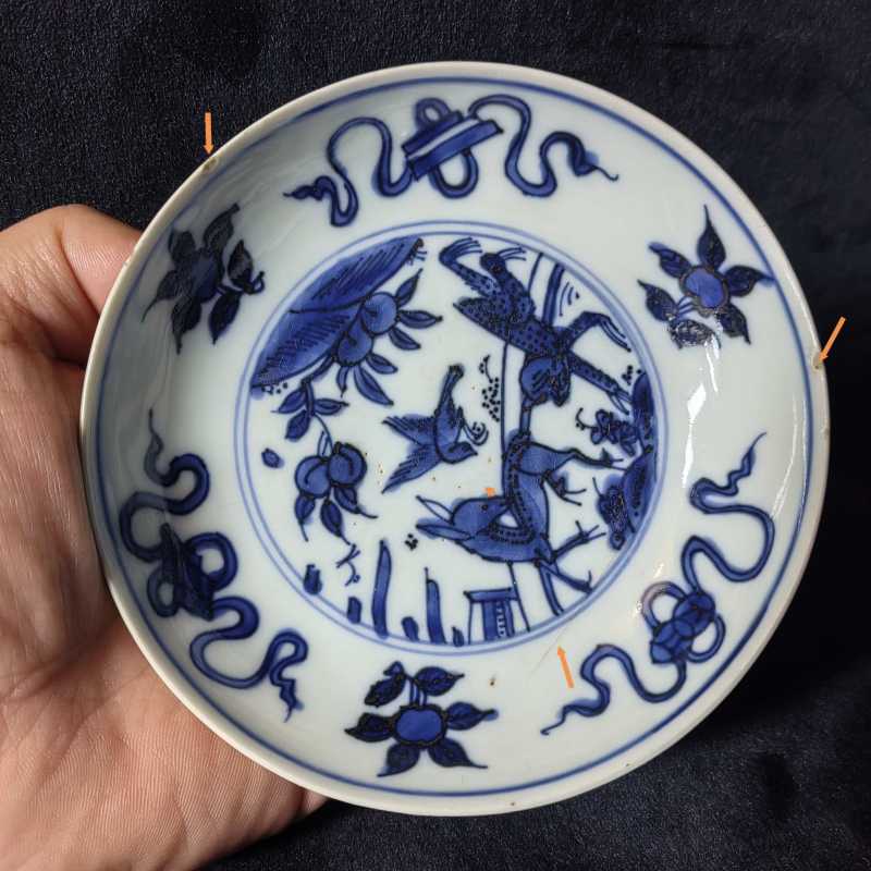 明天启 青花喜鹿封侯图小碟 - 图3