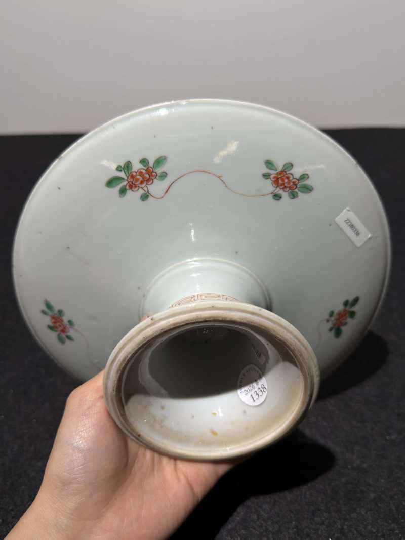 清康熙 五彩花卉纹高足盘 - 图5