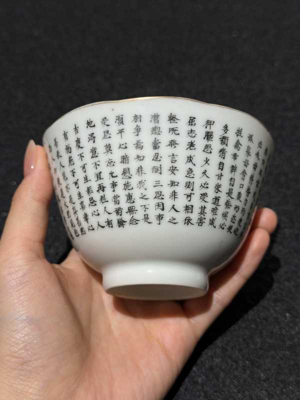 清道光 墨彩朱子家训诗文盖碗 - 图4