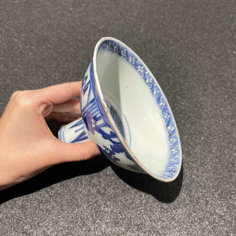 明嘉靖 青花十八学士图高足碗 - 图6