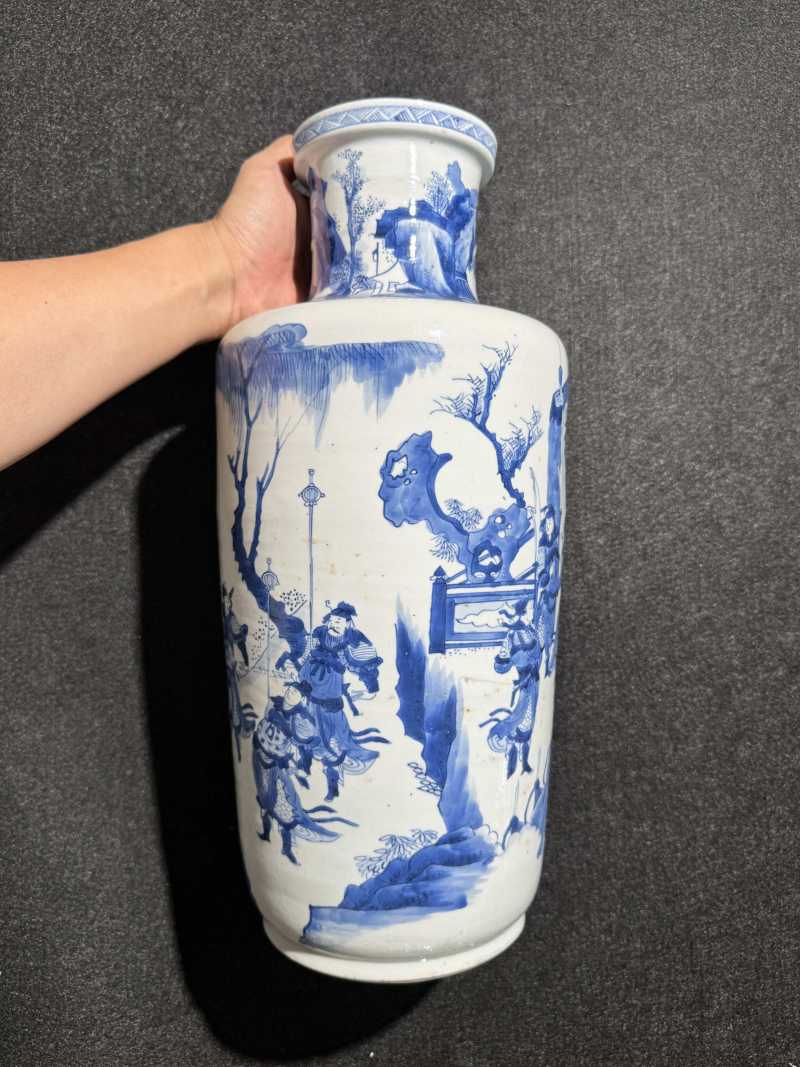 清康熙 青花辕门射戟图棒槌瓶 - 图4