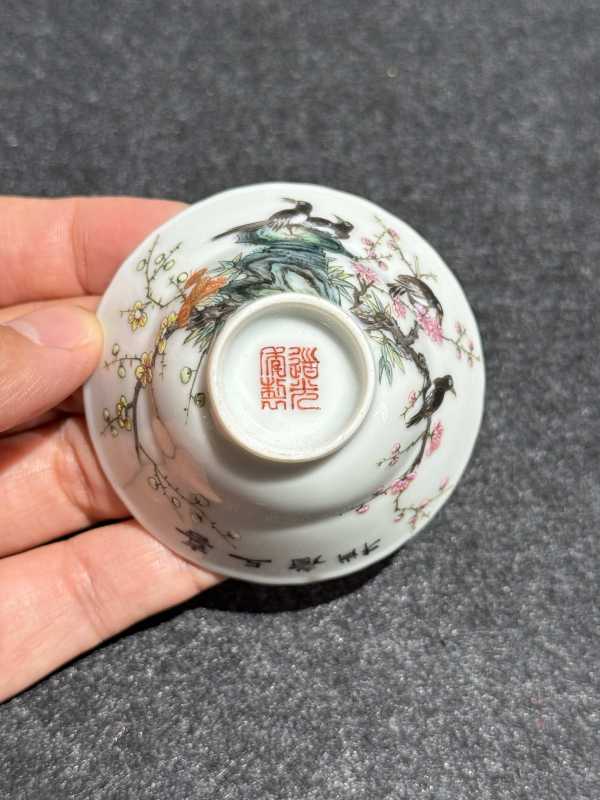 民国 粉彩喜上眉梢图花口杯六只一组 - 图12