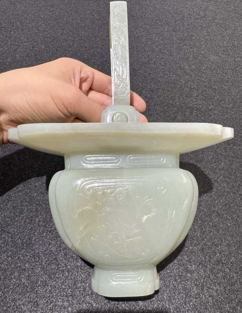 清 青白玉花篮 - 图4