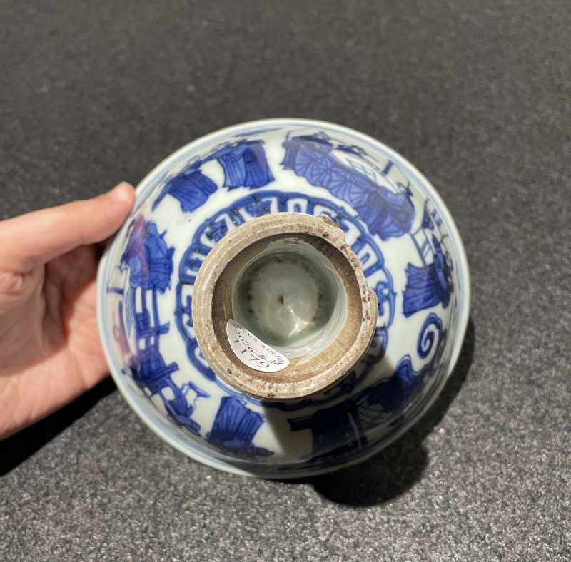 明嘉靖 青花十八学士图高足碗 - 图8
