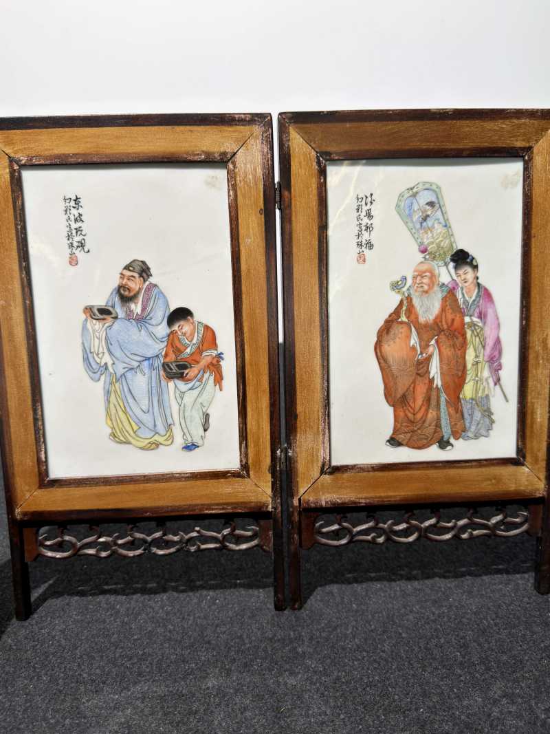 民国 粉彩人物瓷板 - 图2