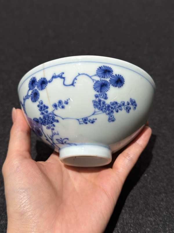 清雍正 青花岁寒三友图小碗 - 图3