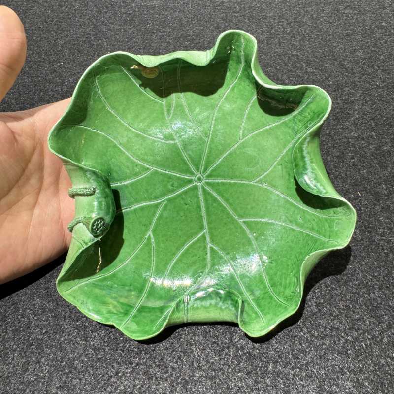 清晚期 绿釉荷花洗 - 图2