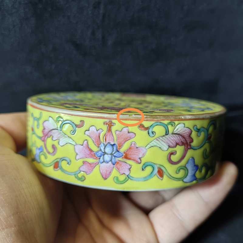 清同治 黄地洋彩缠枝花卉纹节盒 - 图14