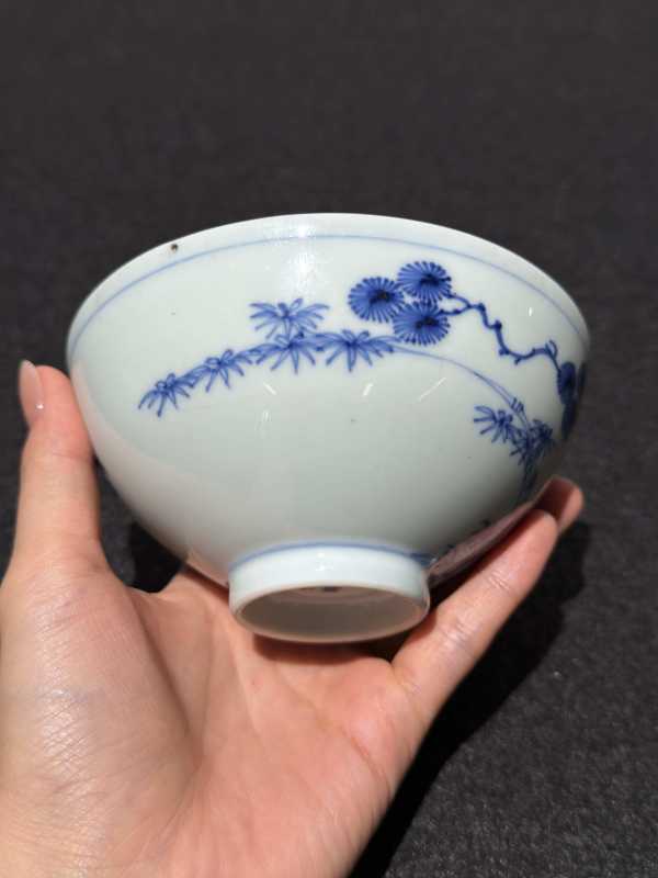 清雍正 青花岁寒三友图小碗 - 图4