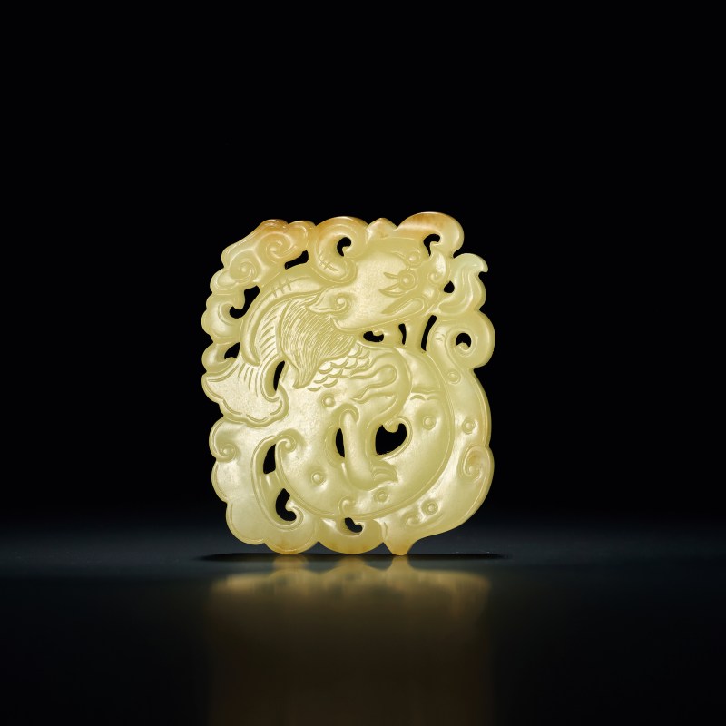 清 黄玉鱼化龙纹牌 - 图2