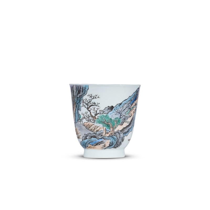 清雍正 五彩山水人物纹杯 - 图2