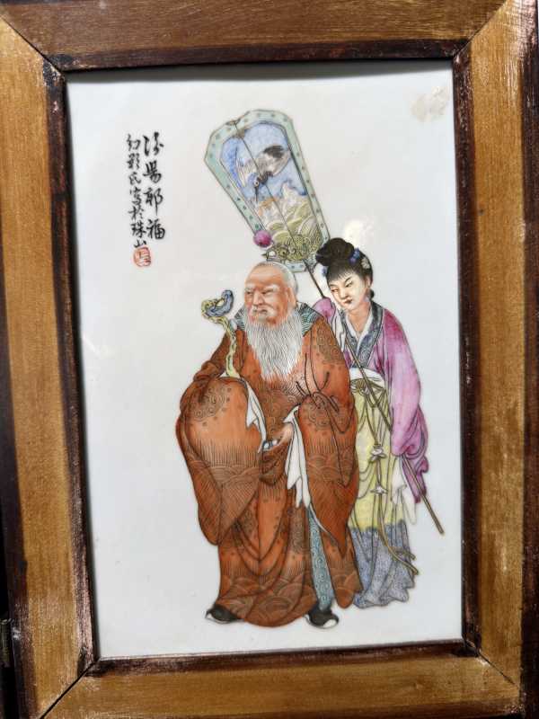 民国 粉彩人物瓷板 - 图4