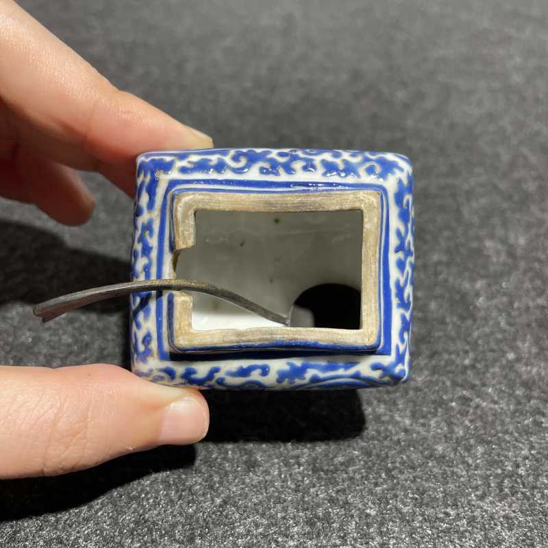 清乾隆 蓝料彩印泥盒、水丞一组两件 - 图9