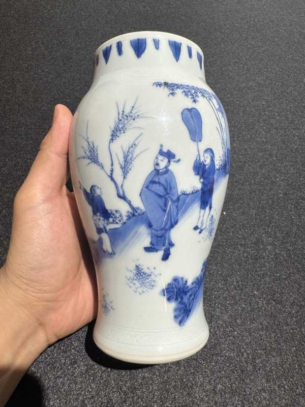 明崇祯 青花指日高升人物故事图莲子罐 - 图2